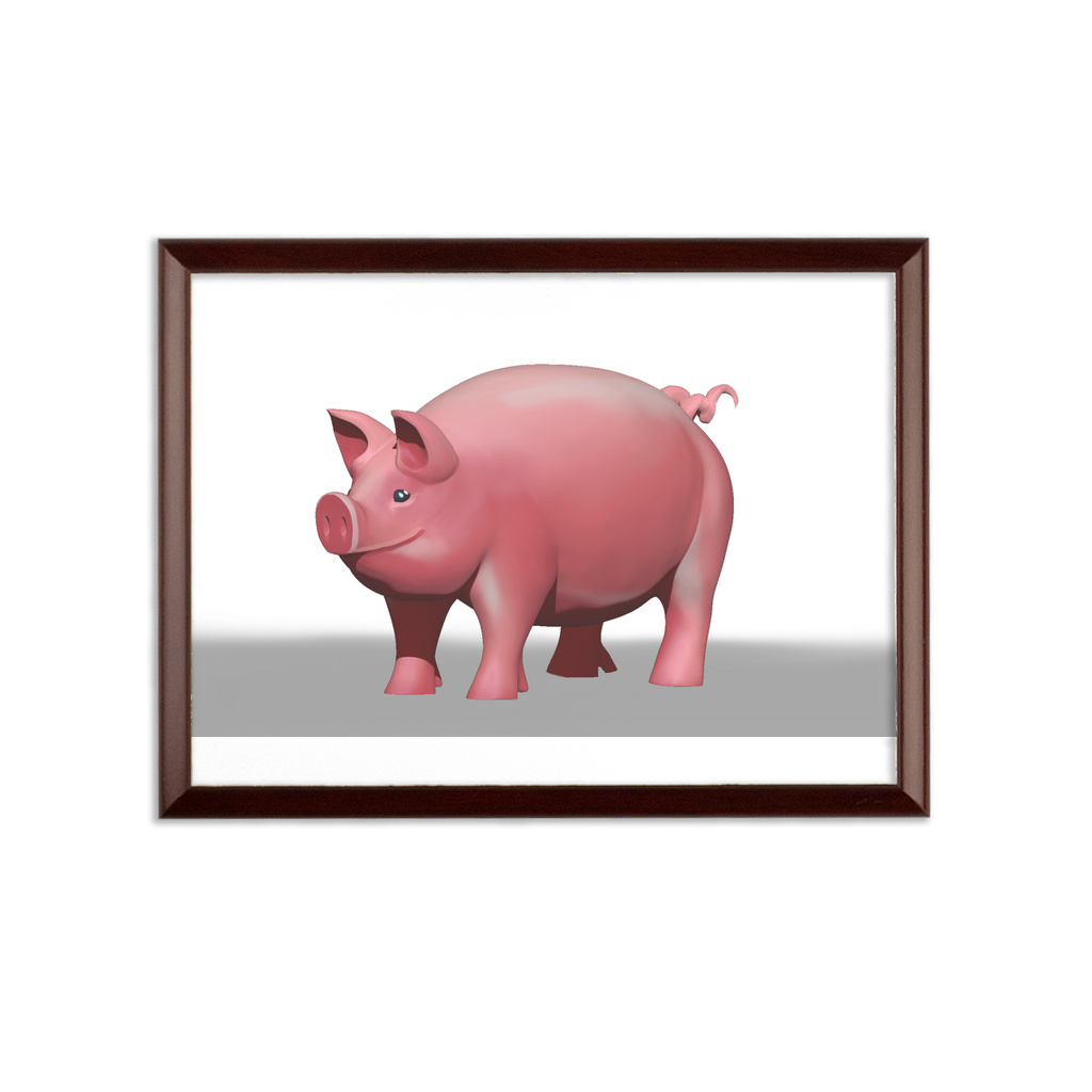 CG Pig Sublimation Wall Plaque with brown wooden frame and white printable surface, showcasing customizable design options.