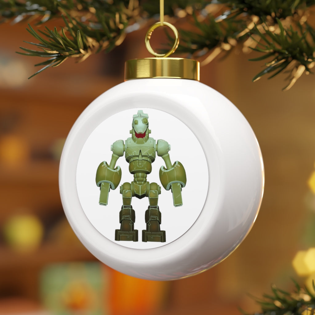 CG Robot Christmas Ball Ornament with glossy finish and gold ribbon, featuring a vintage design and customizable aluminum insert.