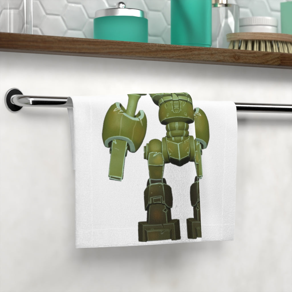 CG Robot Face Towel featuring a customizable polyester front and soft cotton back, ideal for personal designs.