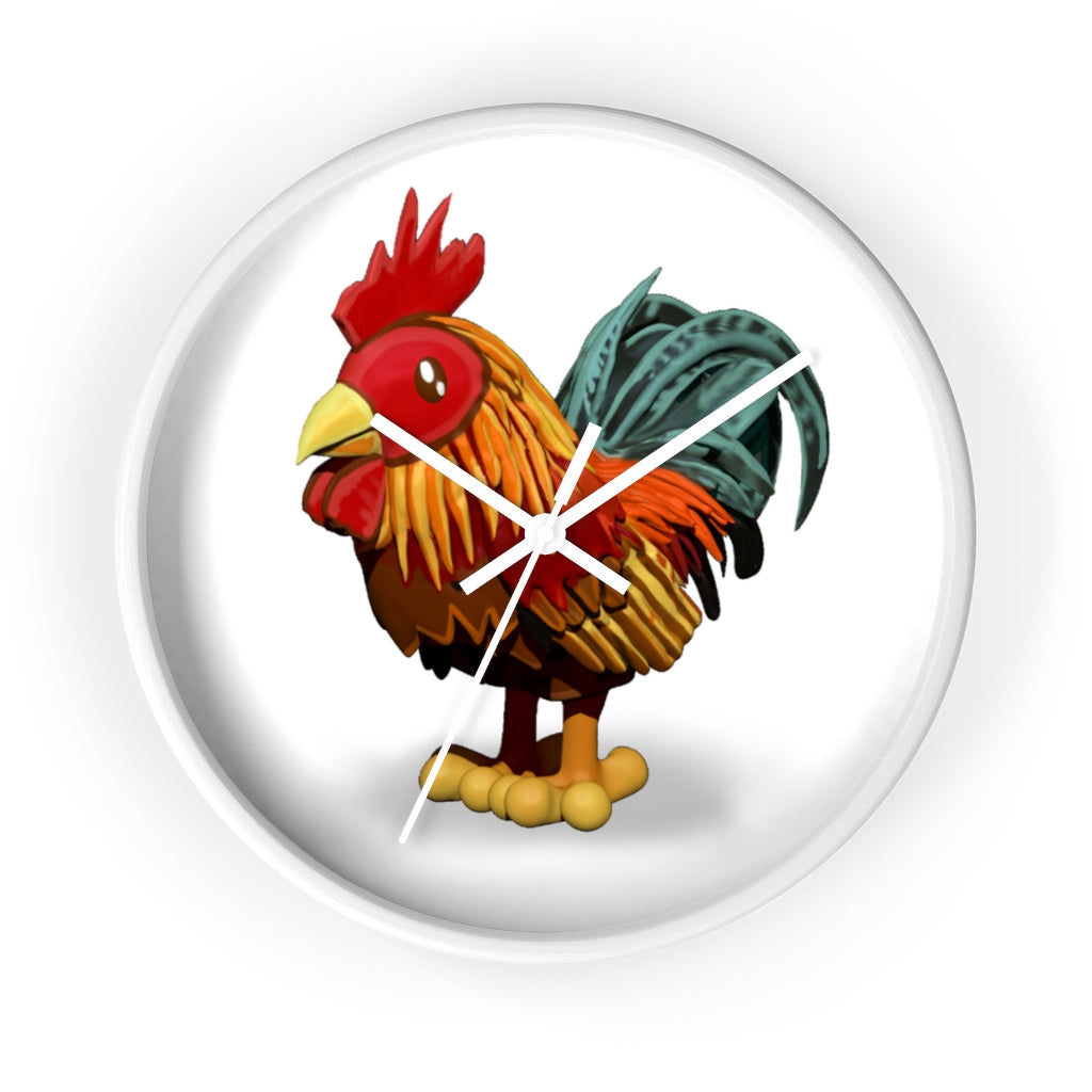 CG Rooster Wall Clock featuring a wooden frame and plexiglass face, showcasing a colorful rooster design.