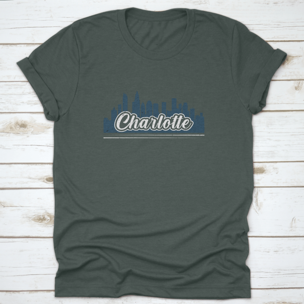 Charlotte North Carolina Skyline Tee Shirt featuring a stylish skyline design, made from 100% cotton for comfort.