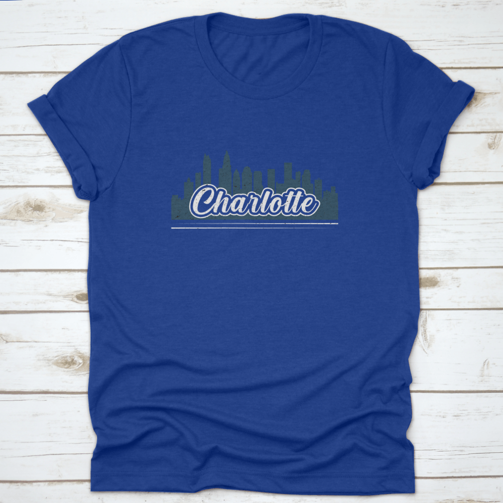 Charlotte North Carolina Skyline Tee Shirt featuring a stylish skyline design, made from 100% cotton for comfort.