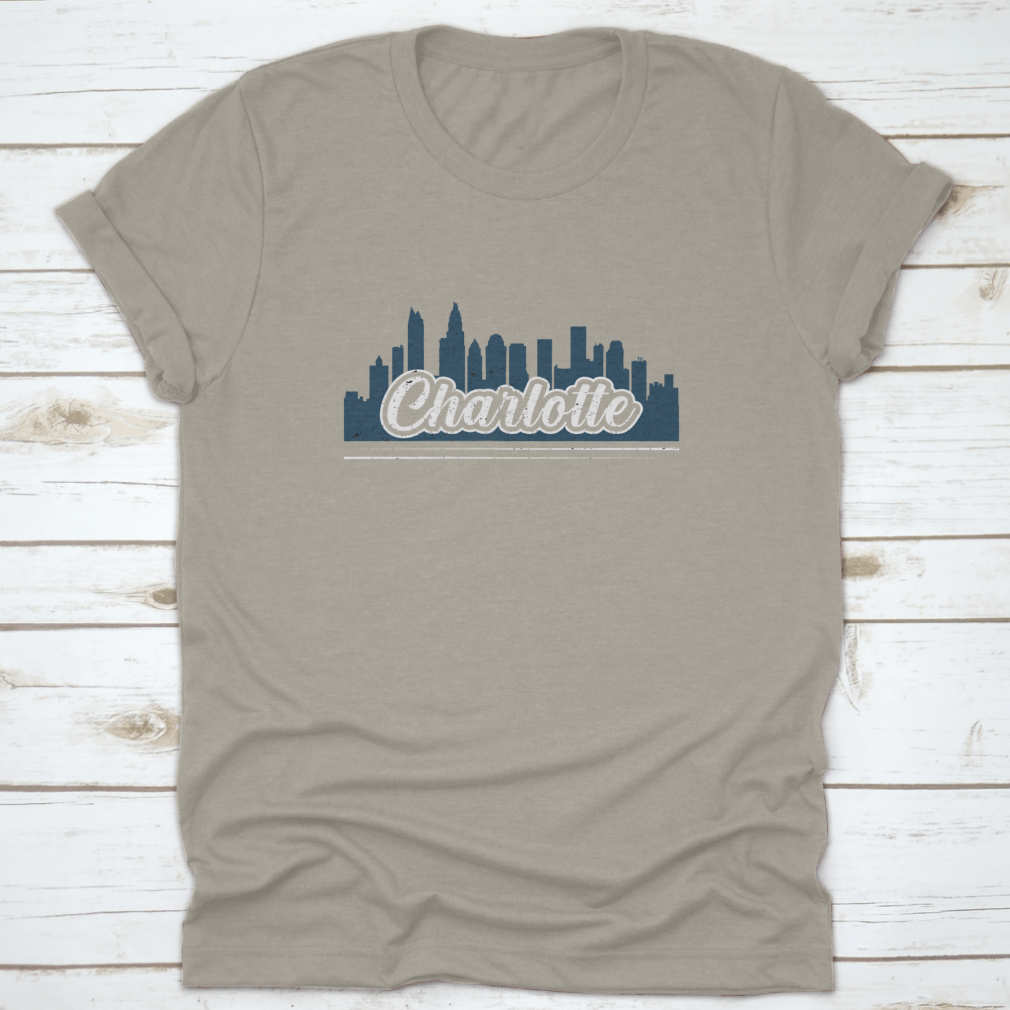 Charlotte North Carolina Skyline Tee Shirt featuring a stylish skyline design, made from 100% cotton for comfort.