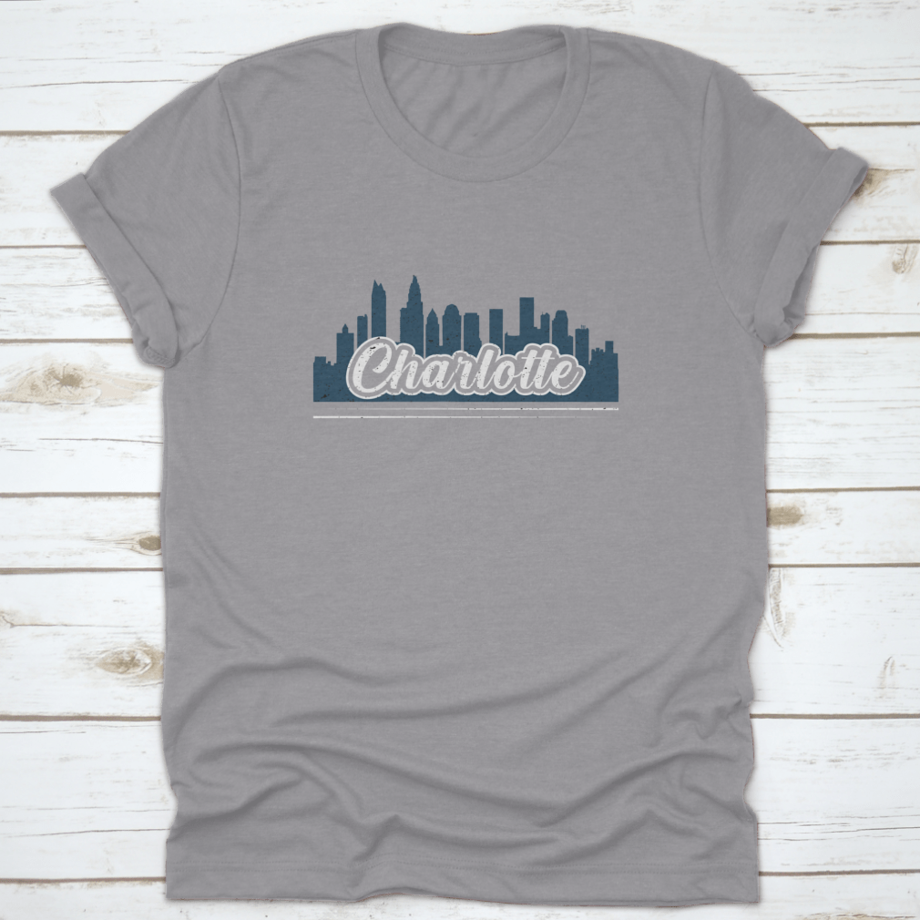 Charlotte North Carolina Skyline Tee Shirt featuring a stylish skyline design, made from 100% cotton for comfort.