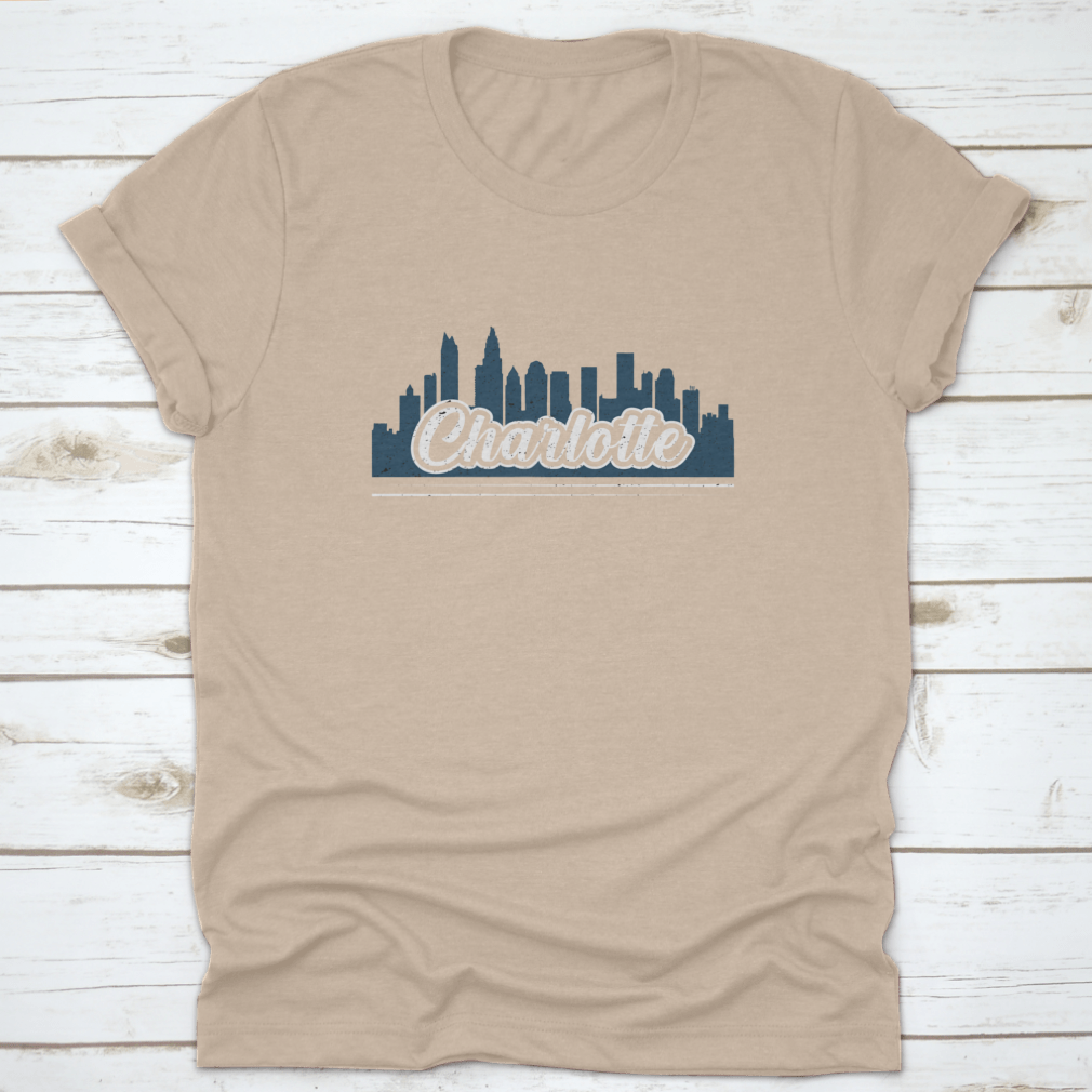 Charlotte North Carolina Skyline Tee Shirt featuring a stylish skyline design, made from 100% cotton for comfort.