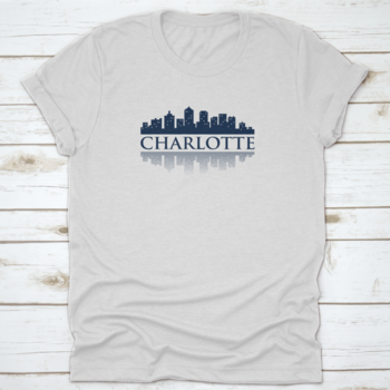 Charlotte Skyline City Silhouette and Reflection Logo Shirt, showcasing a stylish design on a comfortable cotton fabric.