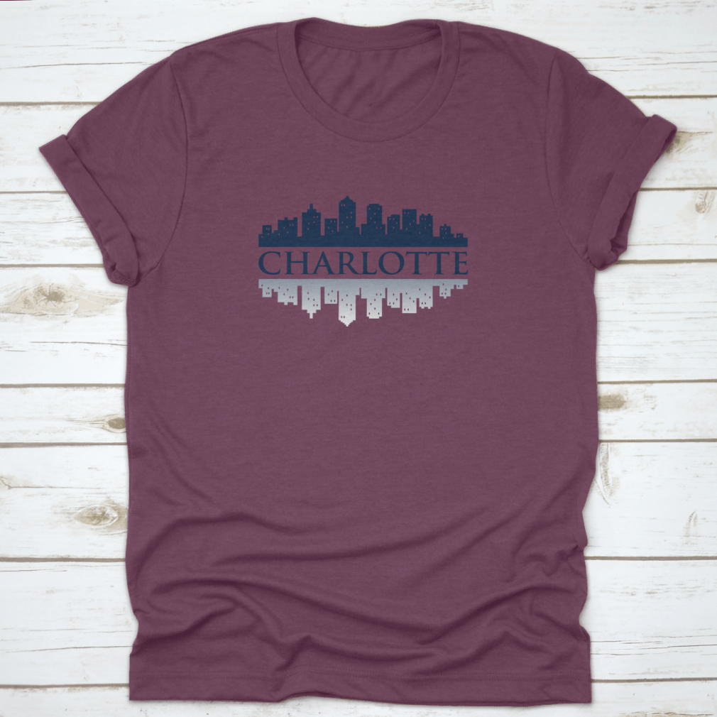 Charlotte Skyline City Silhouette and Reflection Logo Shirt, showcasing a stylish design on a comfortable cotton fabric.