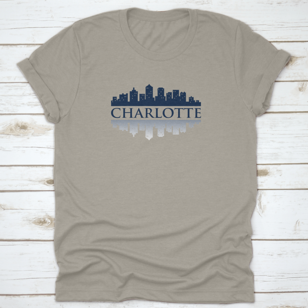 Charlotte Skyline City Silhouette and Reflection Logo Shirt, showcasing a stylish design on a comfortable cotton fabric.