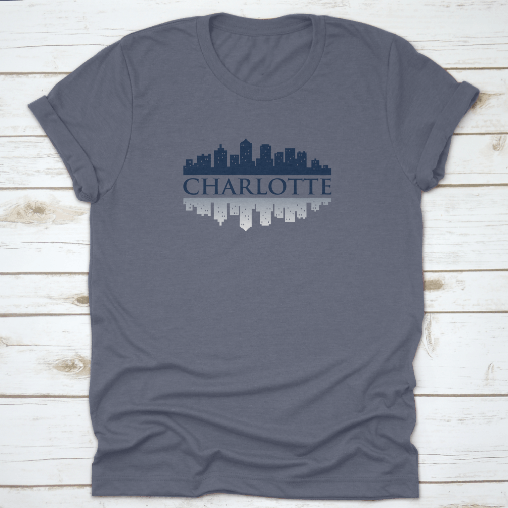 Charlotte Skyline City Silhouette and Reflection Logo Shirt, showcasing a stylish design on a comfortable cotton fabric.