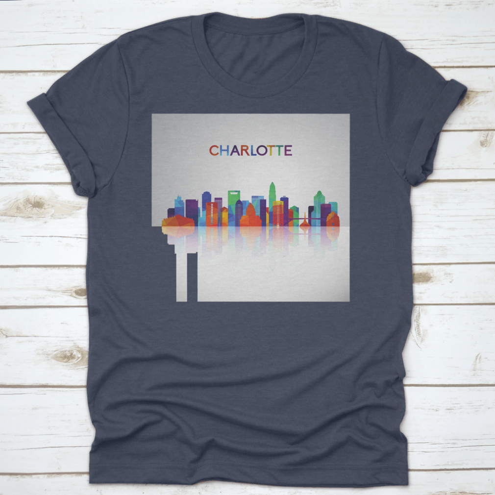 Colorful geometric silhouette of the Charlotte skyline, showcasing vibrant colors and modern design elements.