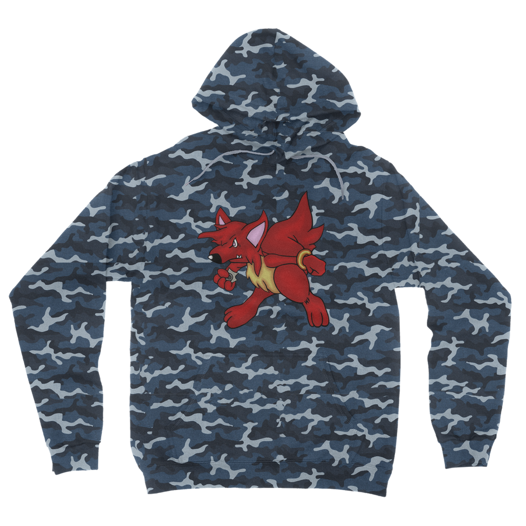 CharVees Camouflage Adult Hoodie featuring an all-over camo design, double fabric hood, and kangaroo pouch pocket.