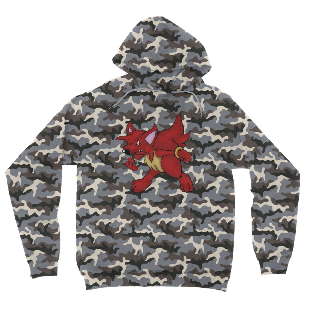 CharVees Camouflage Adult Hoodie featuring an all-over camo design, double fabric hood, and kangaroo pouch pocket.