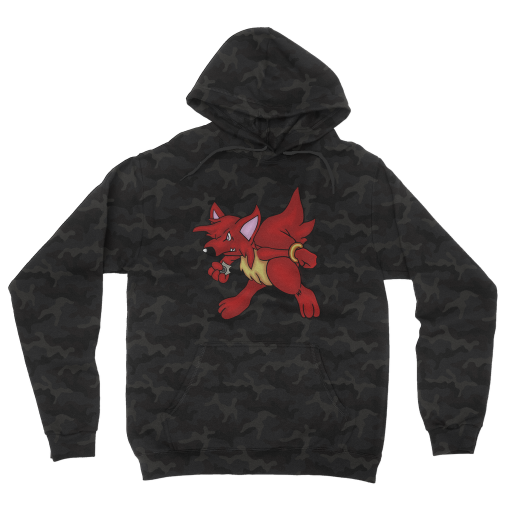 CharVees Camouflage Adult Hoodie featuring an all-over camo design, double fabric hood, and kangaroo pouch pocket.