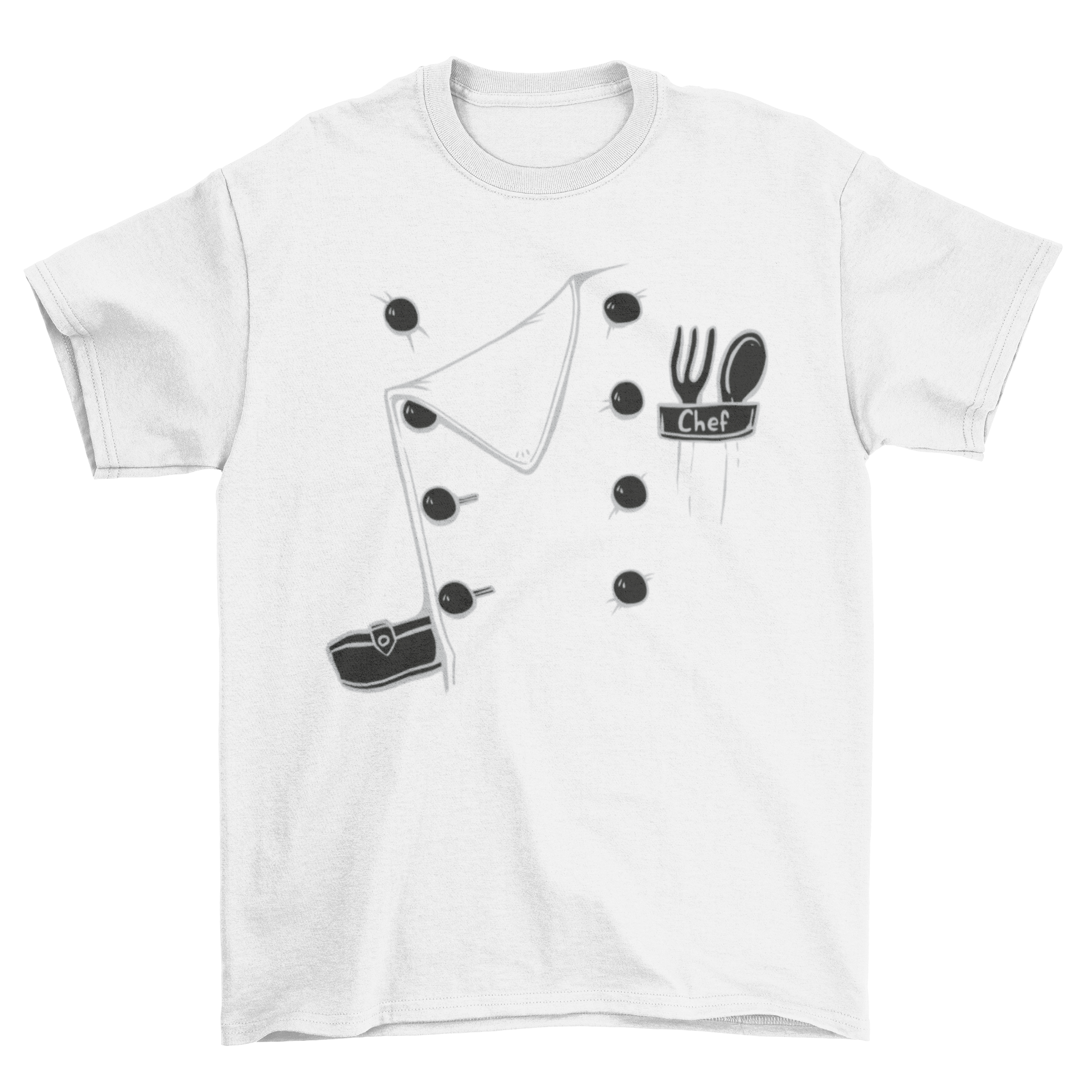 Chef Costume T-shirt featuring a stylish chef uniform design with white lines on a comfortable fabric.