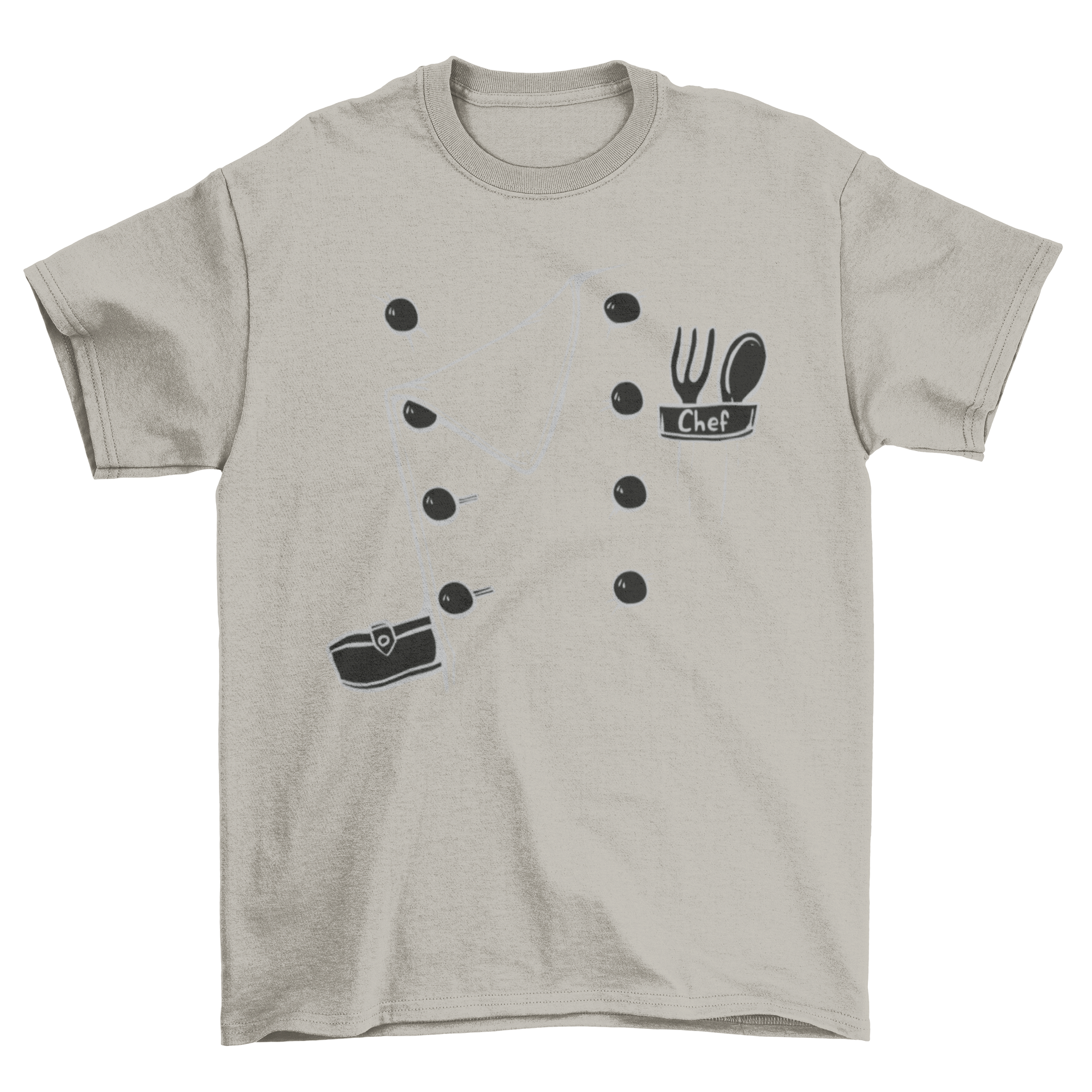 Chef Costume T-shirt featuring a stylish chef uniform design with white lines on a comfortable fabric.