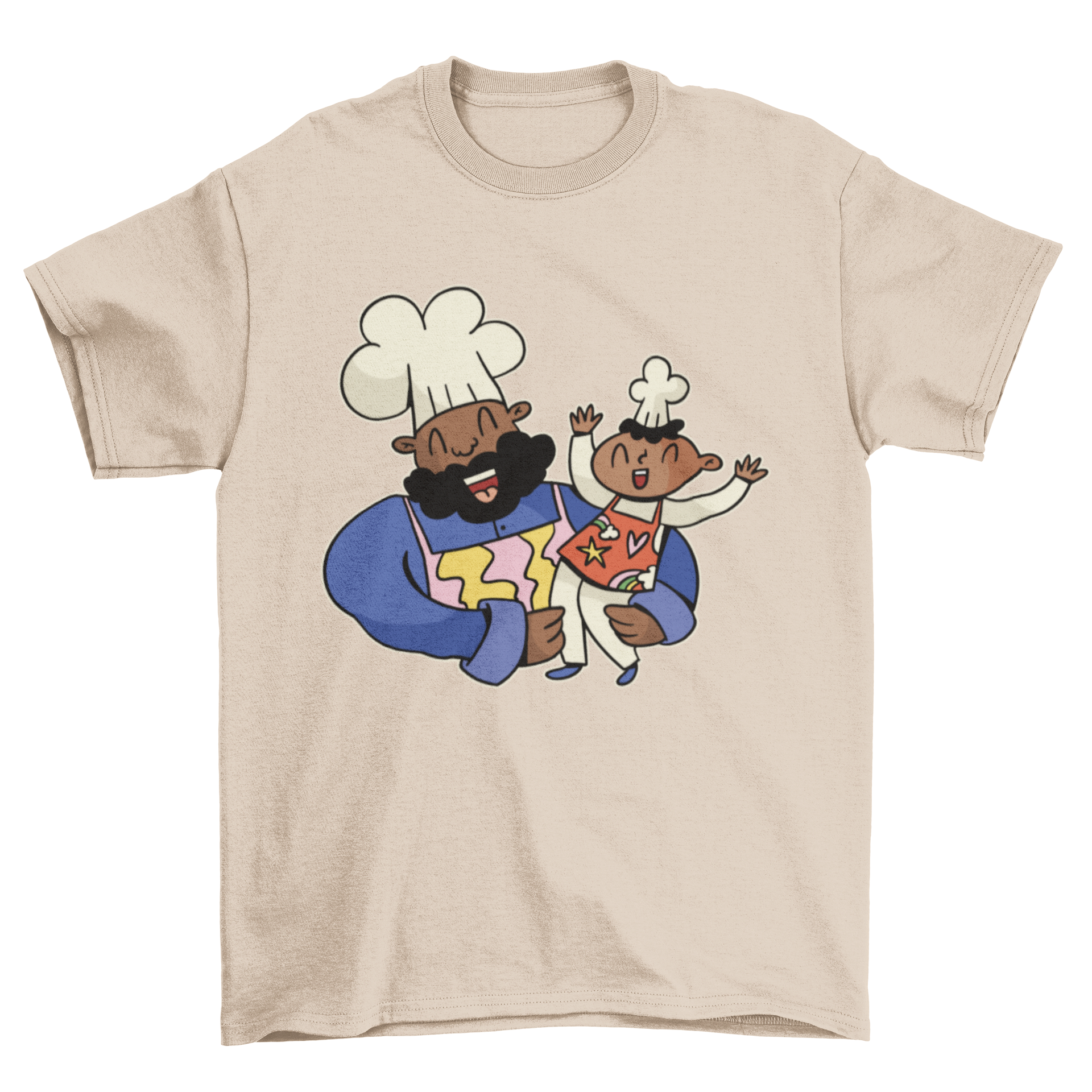 A cute t-shirt featuring a chef dad holding his son, showcasing a heartwarming design.