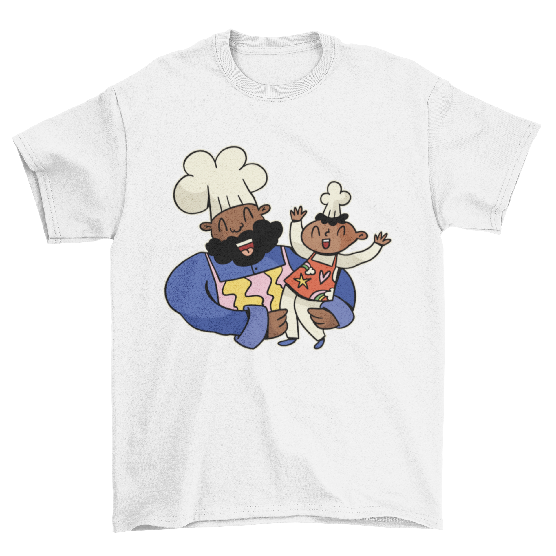 A cute t-shirt featuring a chef dad holding his son, showcasing a heartwarming design.