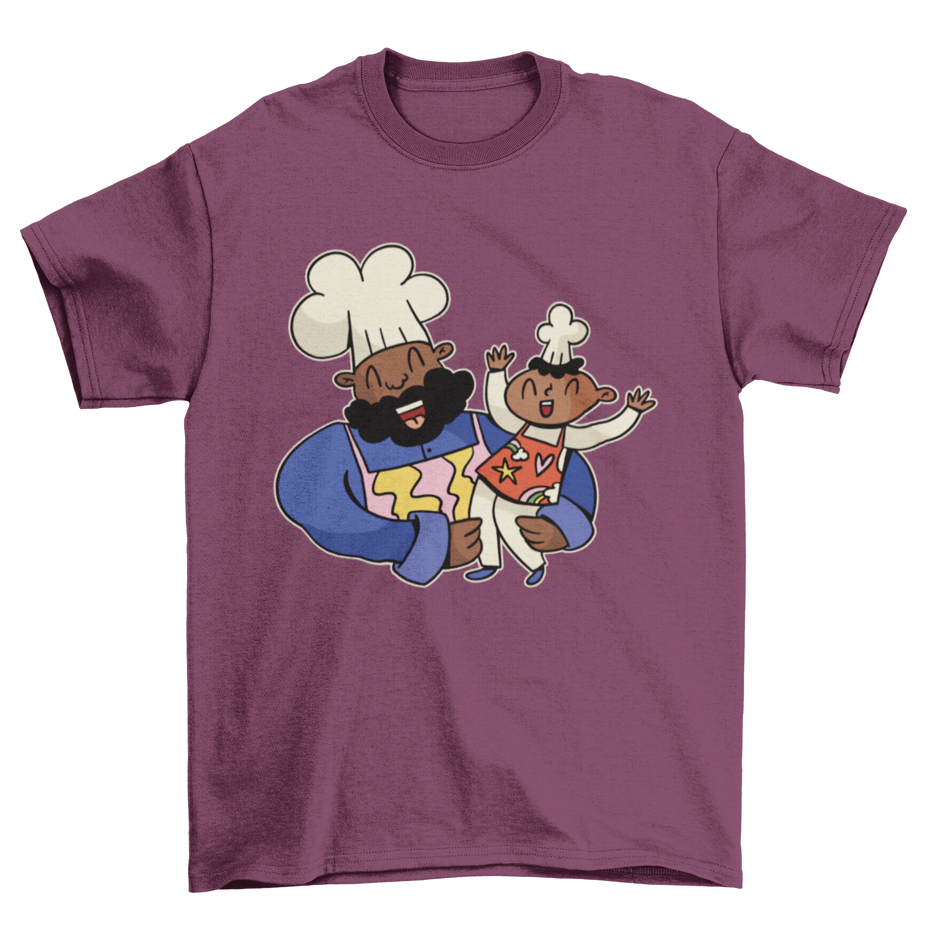 A cute t-shirt featuring a chef dad holding his son, showcasing a heartwarming design.