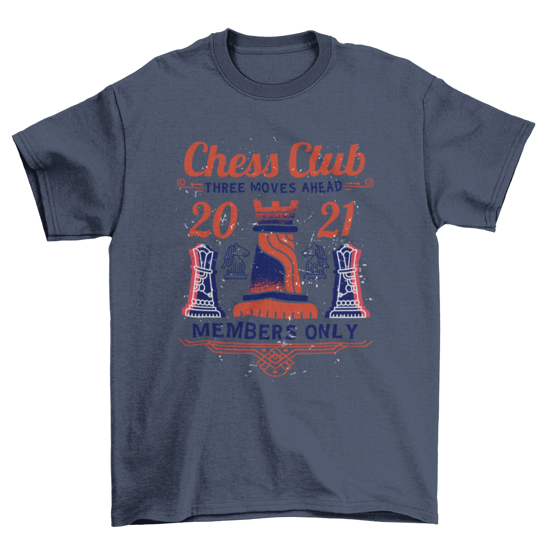 Stylish chess club t-shirt design featuring various chess pieces and the quote 'Chess Club'.