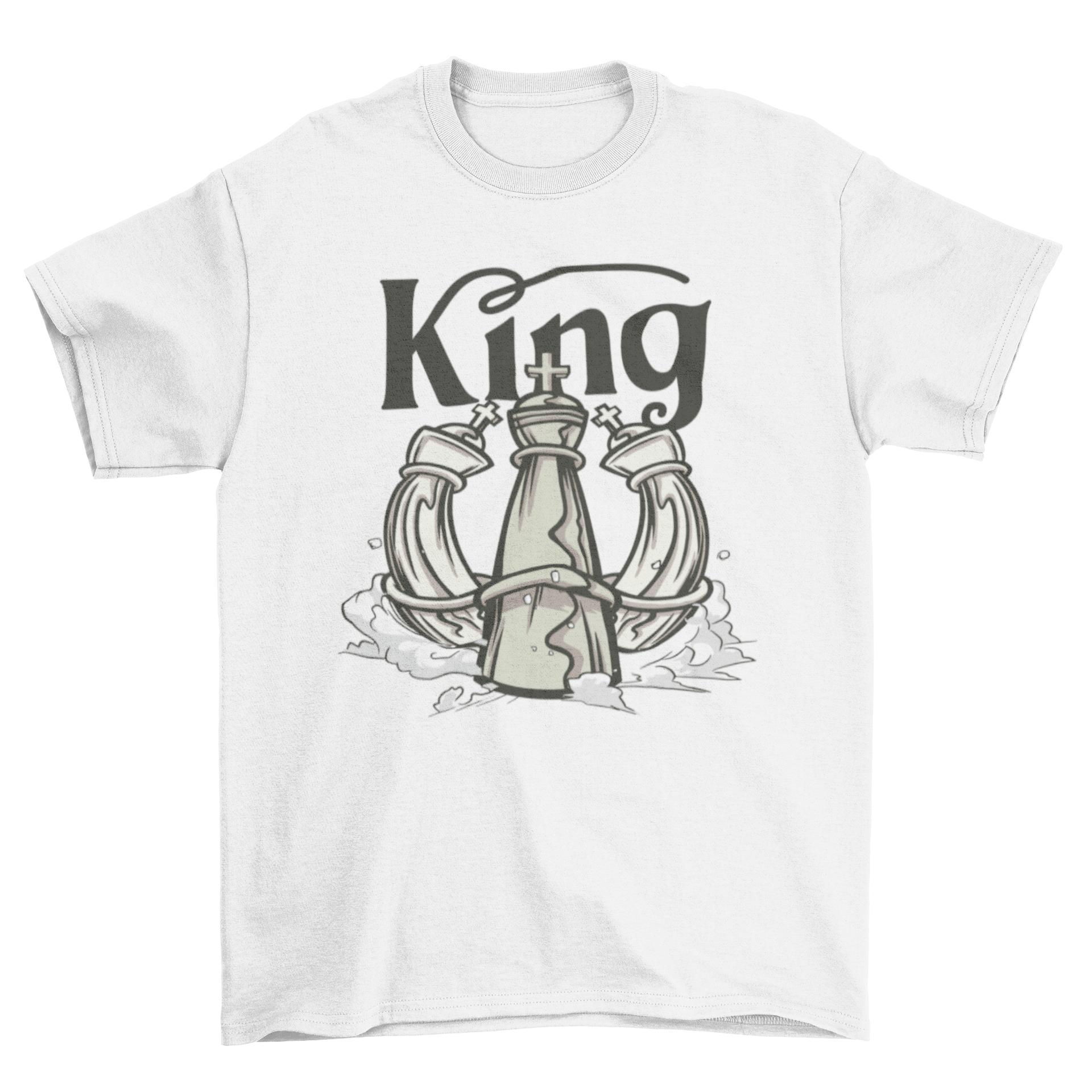 A stylish Chess King T-shirt featuring a prominent king chess piece design, perfect for chess enthusiasts.