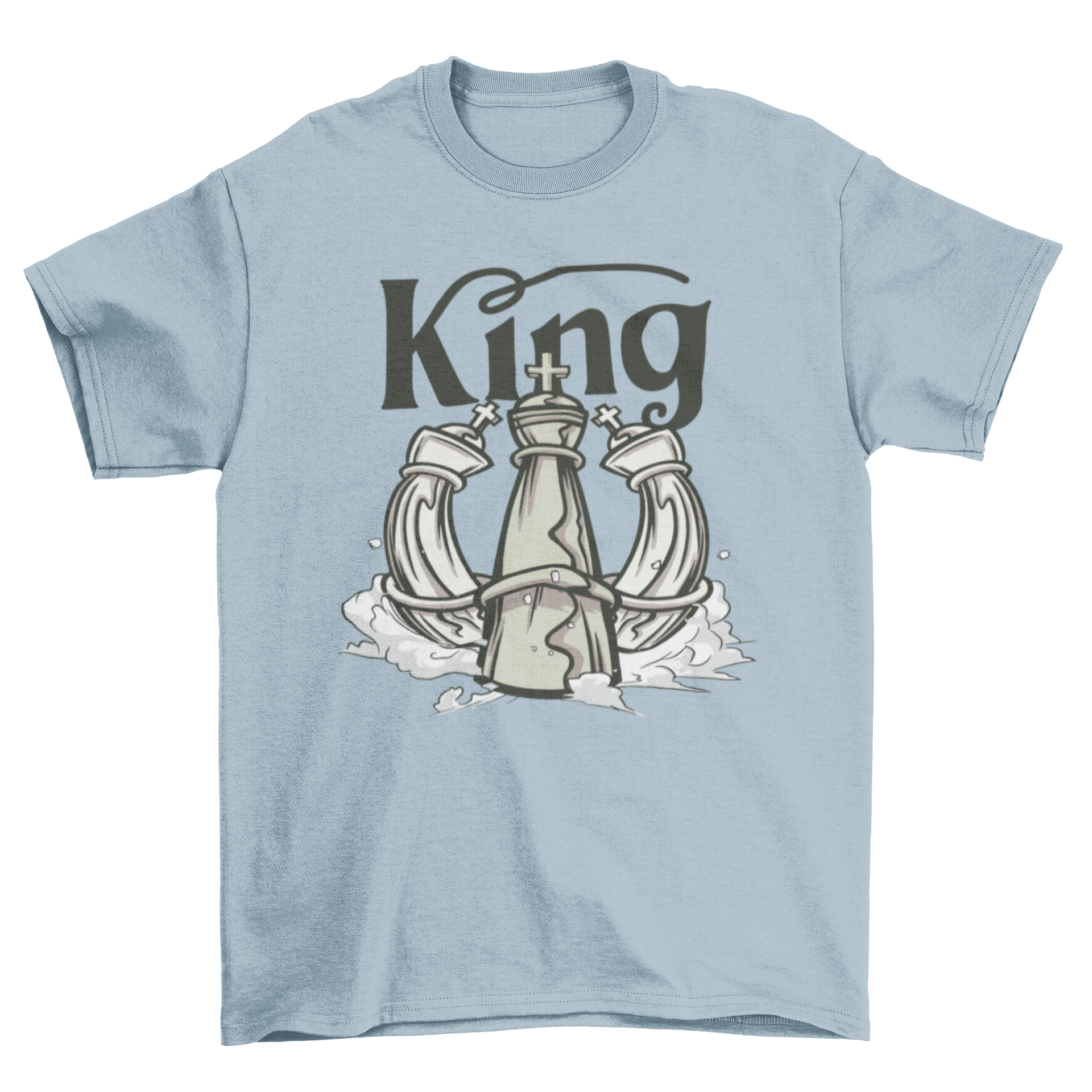 A stylish Chess King T-shirt featuring a prominent king chess piece design, perfect for chess enthusiasts.