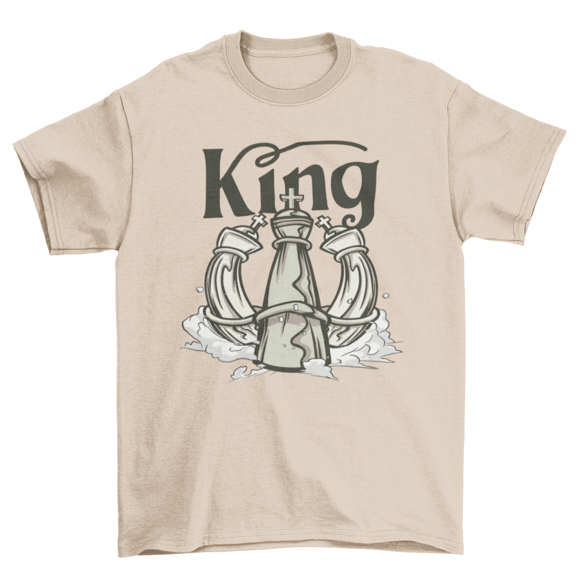 A stylish Chess King T-shirt featuring a prominent king chess piece design, perfect for chess enthusiasts.