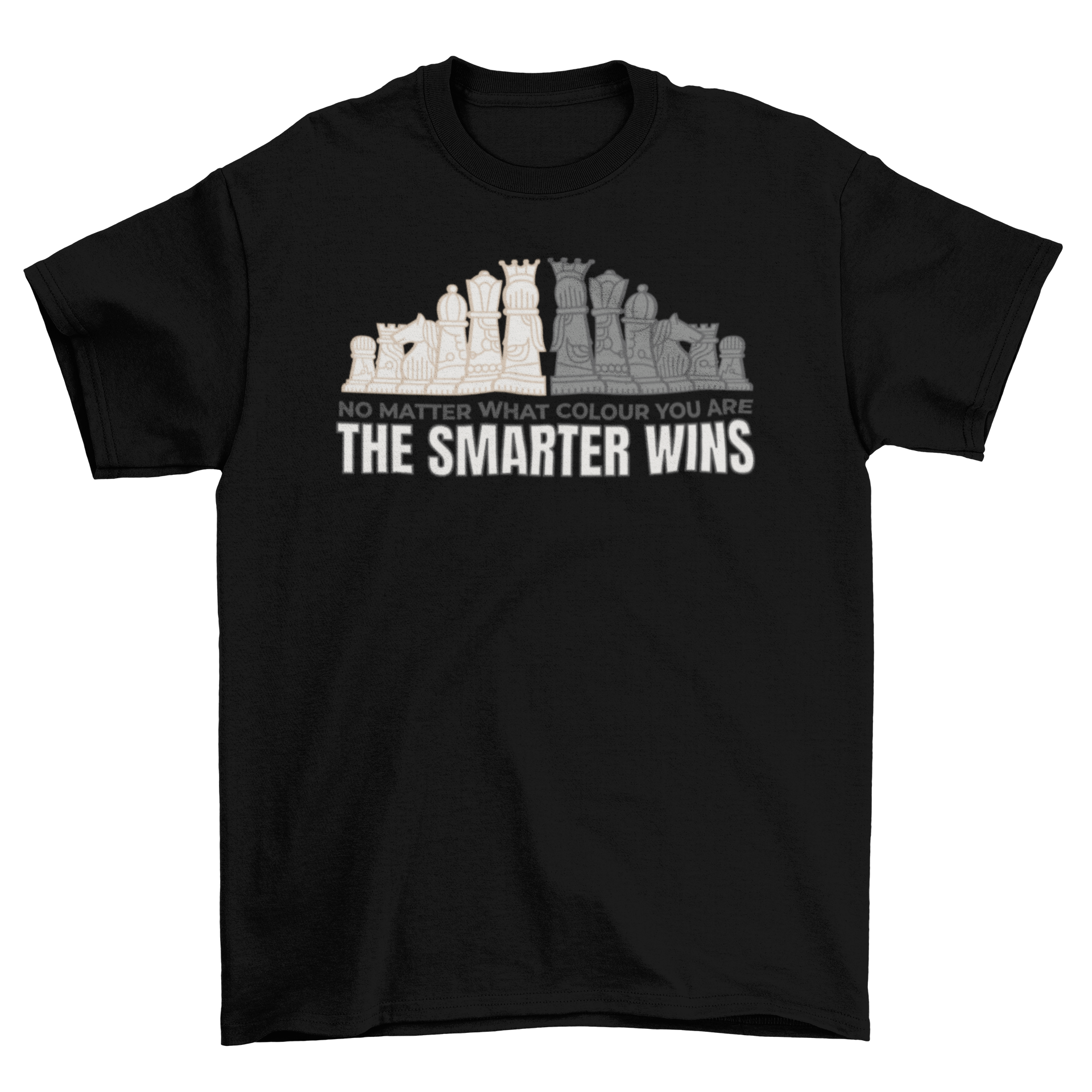 Chess smart t-shirt featuring black and white chess pieces with an inspirational quote.