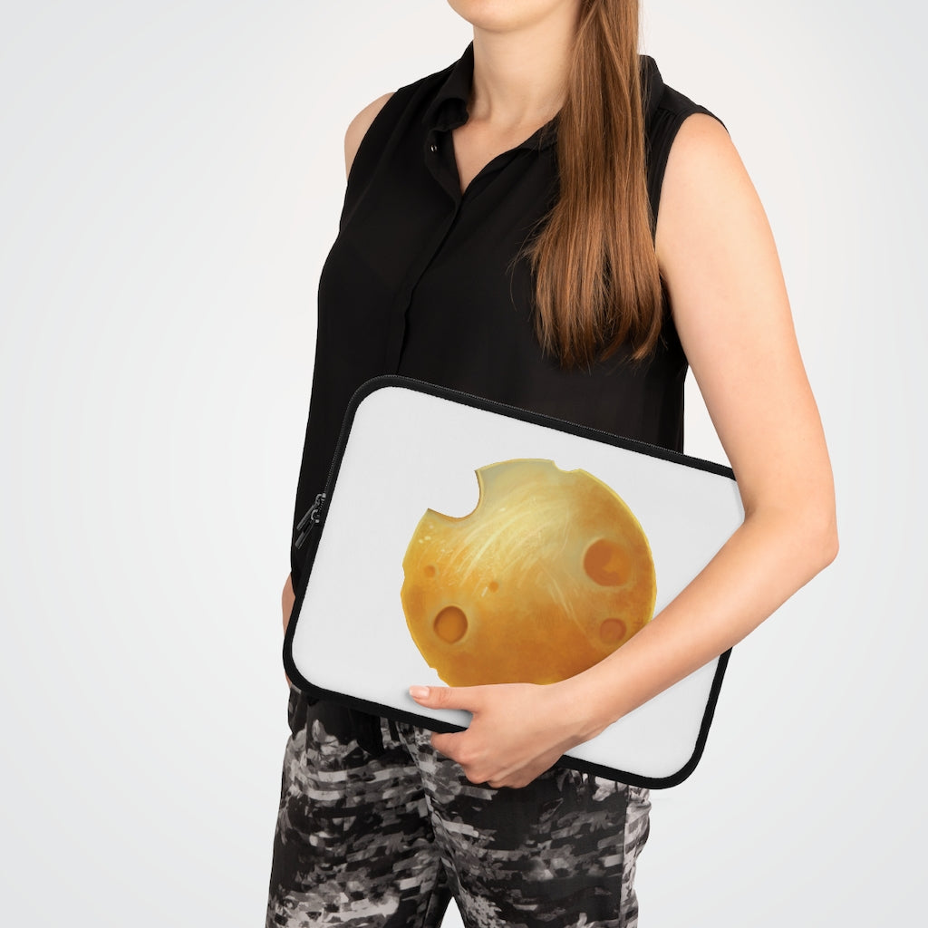 Stylish Cheese Laptop Sleeve featuring customizable front and solid black back, designed for protection and portability.