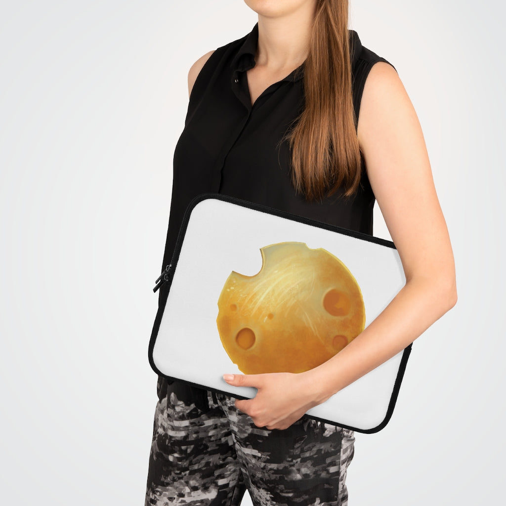 Stylish Cheese Laptop Sleeve featuring customizable front and solid black back, designed for protection and portability.