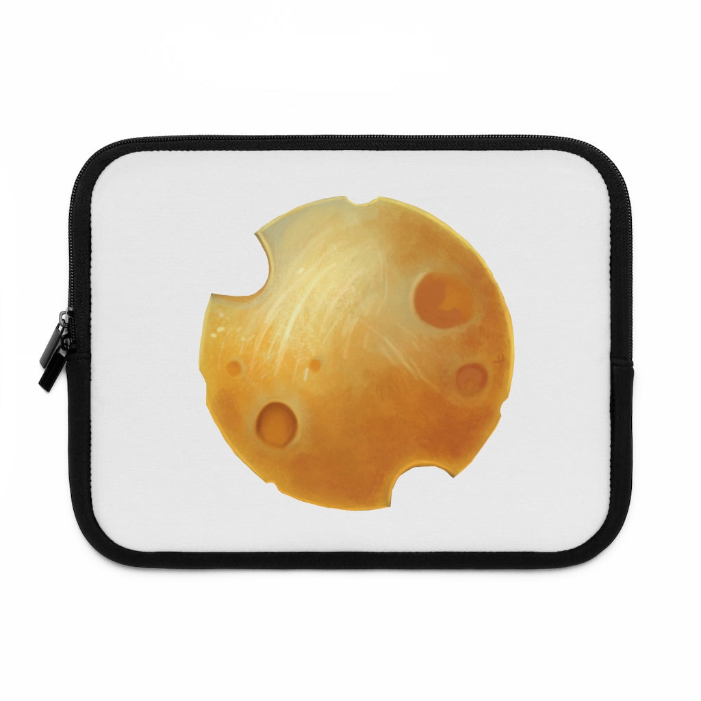 Stylish Cheese Laptop Sleeve featuring customizable front and solid black back, designed for protection and portability.