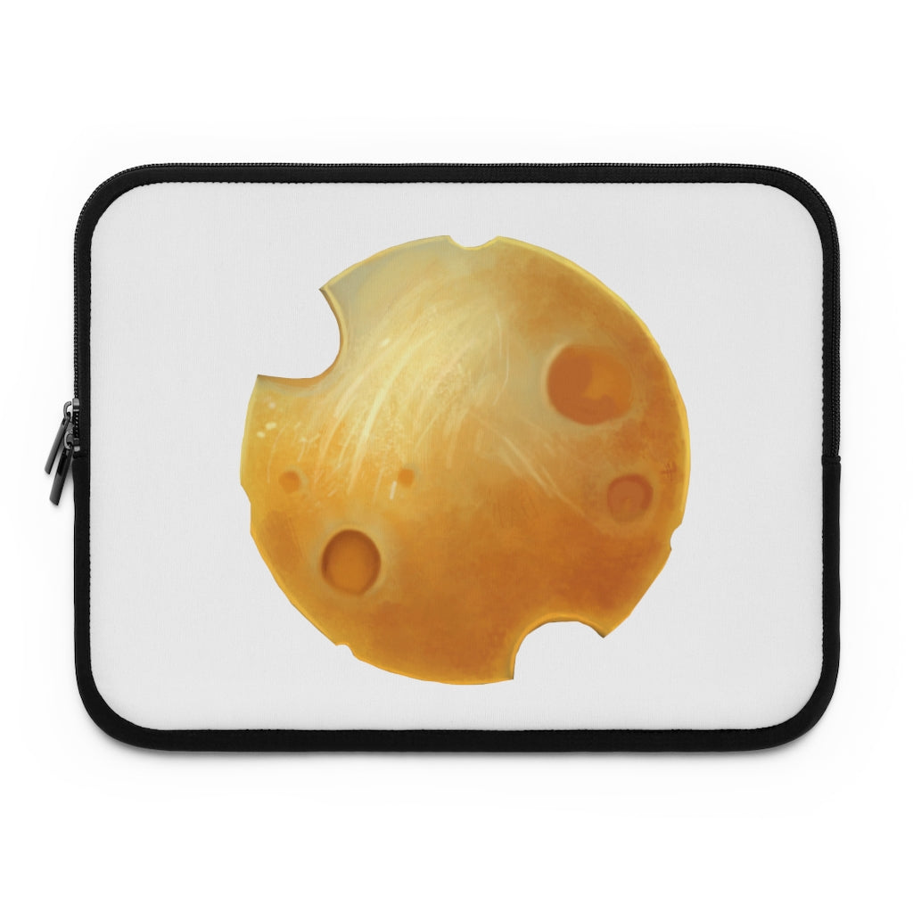 Stylish Cheese Laptop Sleeve featuring customizable front and solid black back, designed for protection and portability.