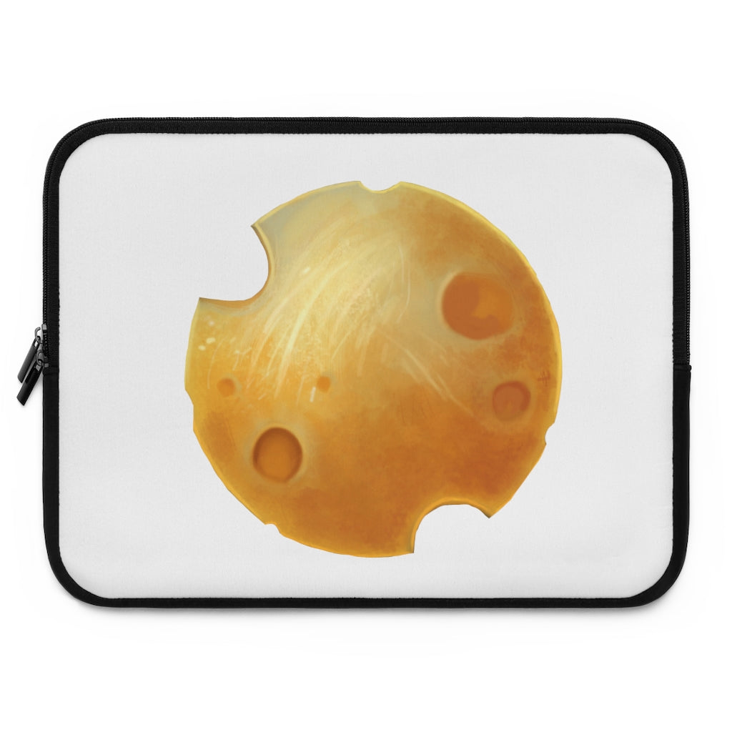 Stylish Cheese Laptop Sleeve featuring customizable front and solid black back, designed for protection and portability.