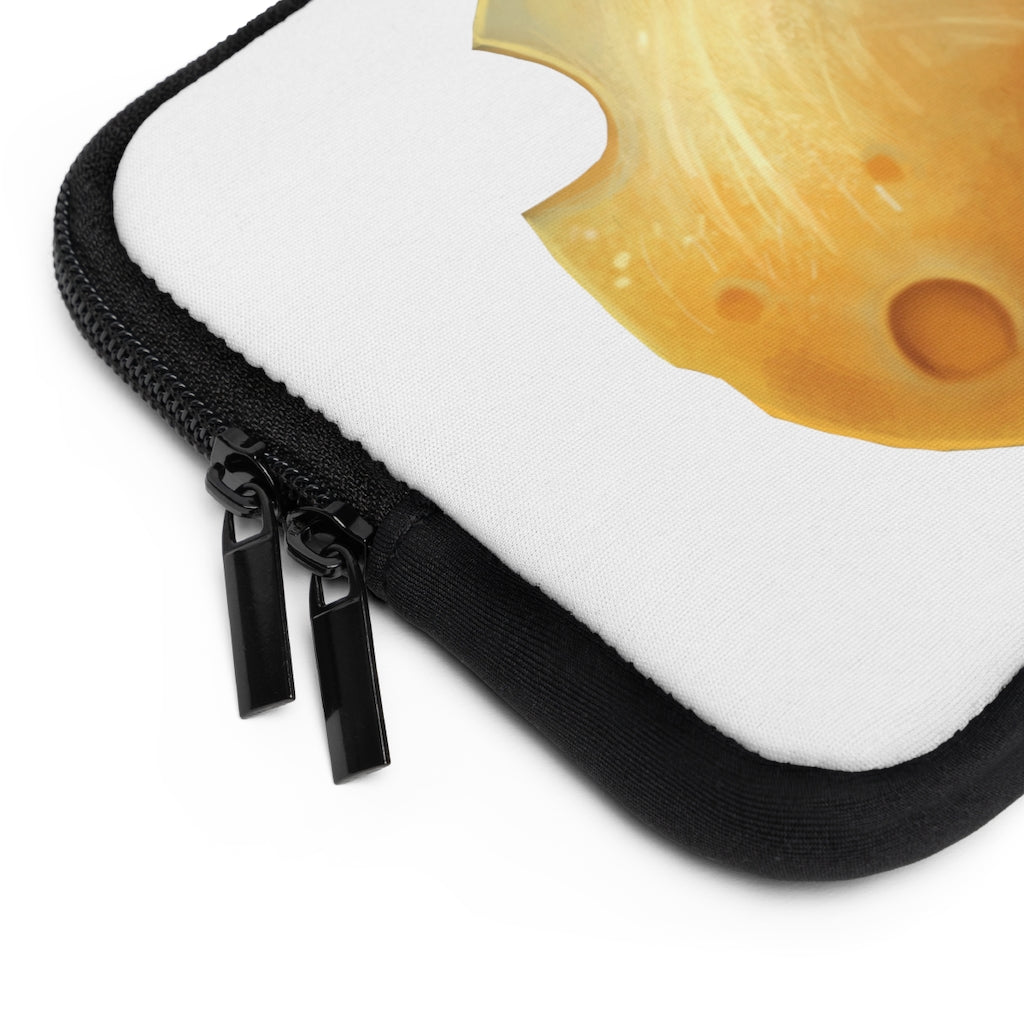 Stylish Cheese Laptop Sleeve featuring customizable front and solid black back, designed for protection and portability.