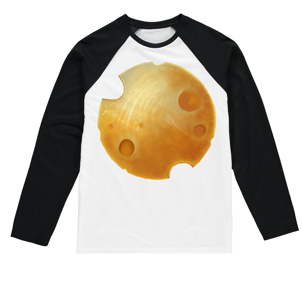 Cheese Sublimation Baseball Long Sleeve T-Shirt featuring a crew neck and long sleeves, designed for custom printing.