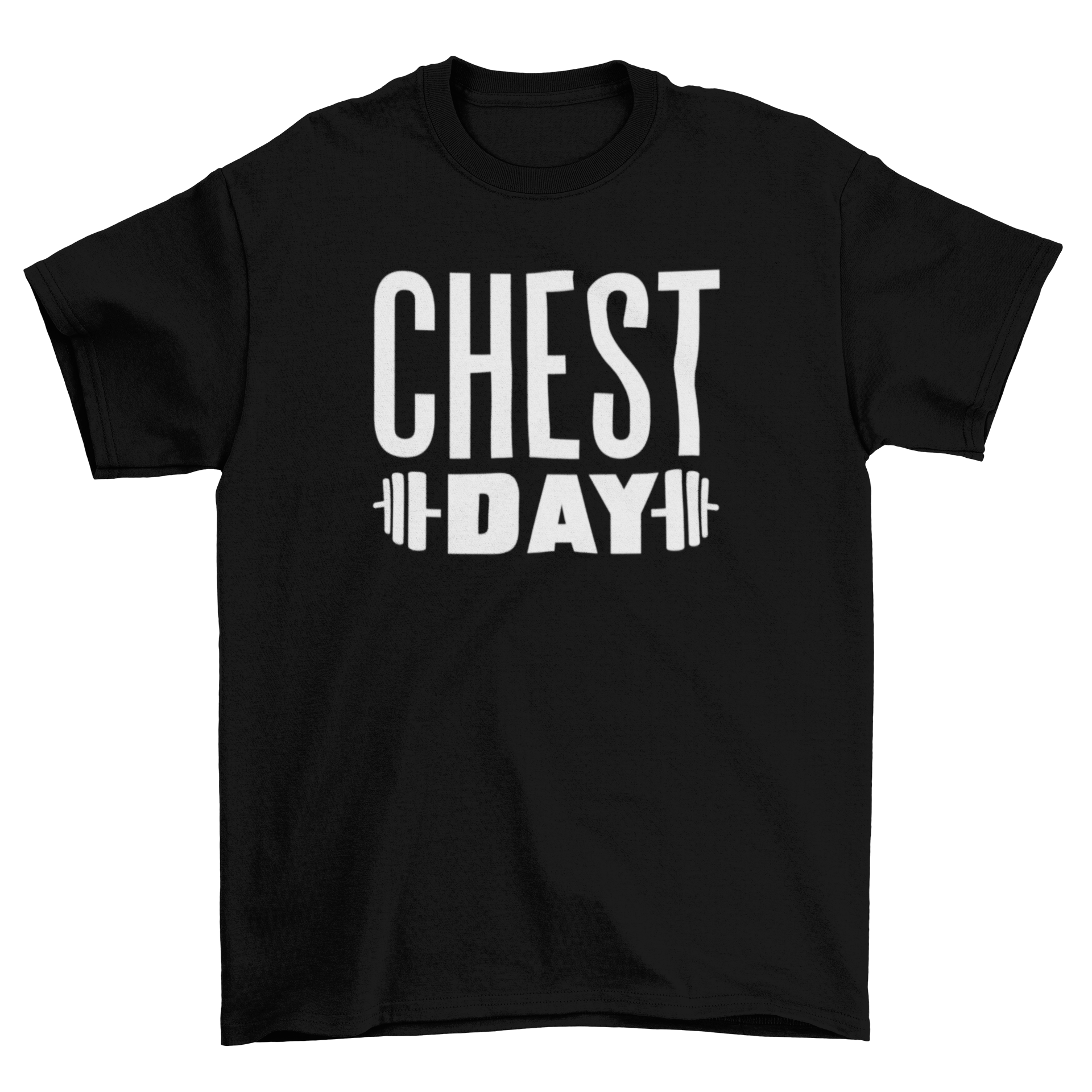 Chest Day weightlifting quote t-shirt featuring bold design with weights, perfect for gym enthusiasts.