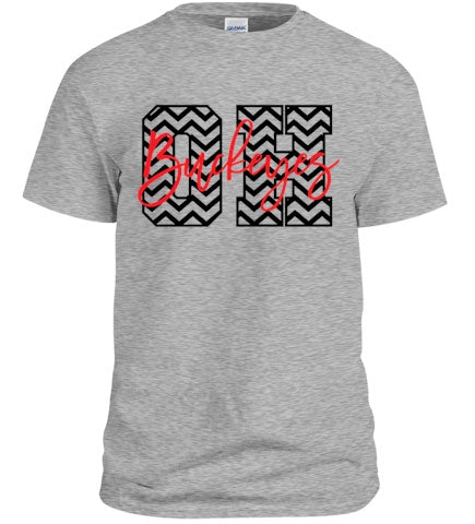 Chevron OH T-Shirt featuring a stylish chevron pattern and bold 'OH' lettering for Ohio State fans.