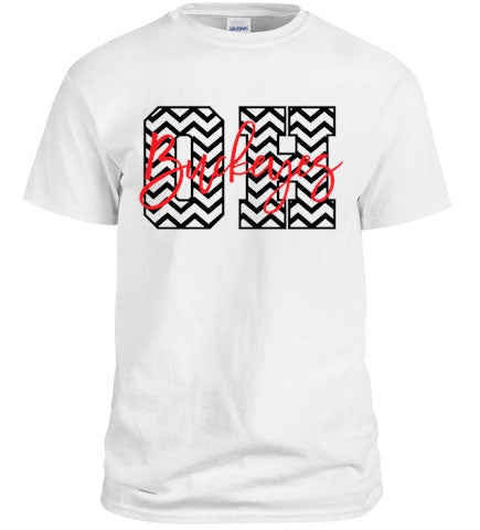 Chevron OH T-Shirt featuring a stylish chevron pattern and bold 'OH' lettering for Ohio State fans.