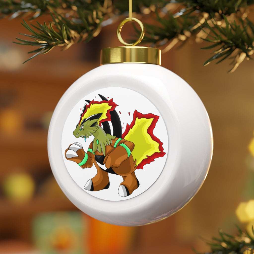 Chibakzu Christmas Ball Ornament with glossy finish and gold ribbon, featuring a vintage style design.