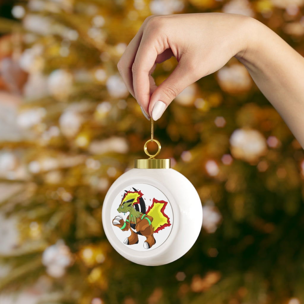 Chibakzu Christmas Ball Ornament with glossy finish and gold ribbon, featuring a vintage style design.