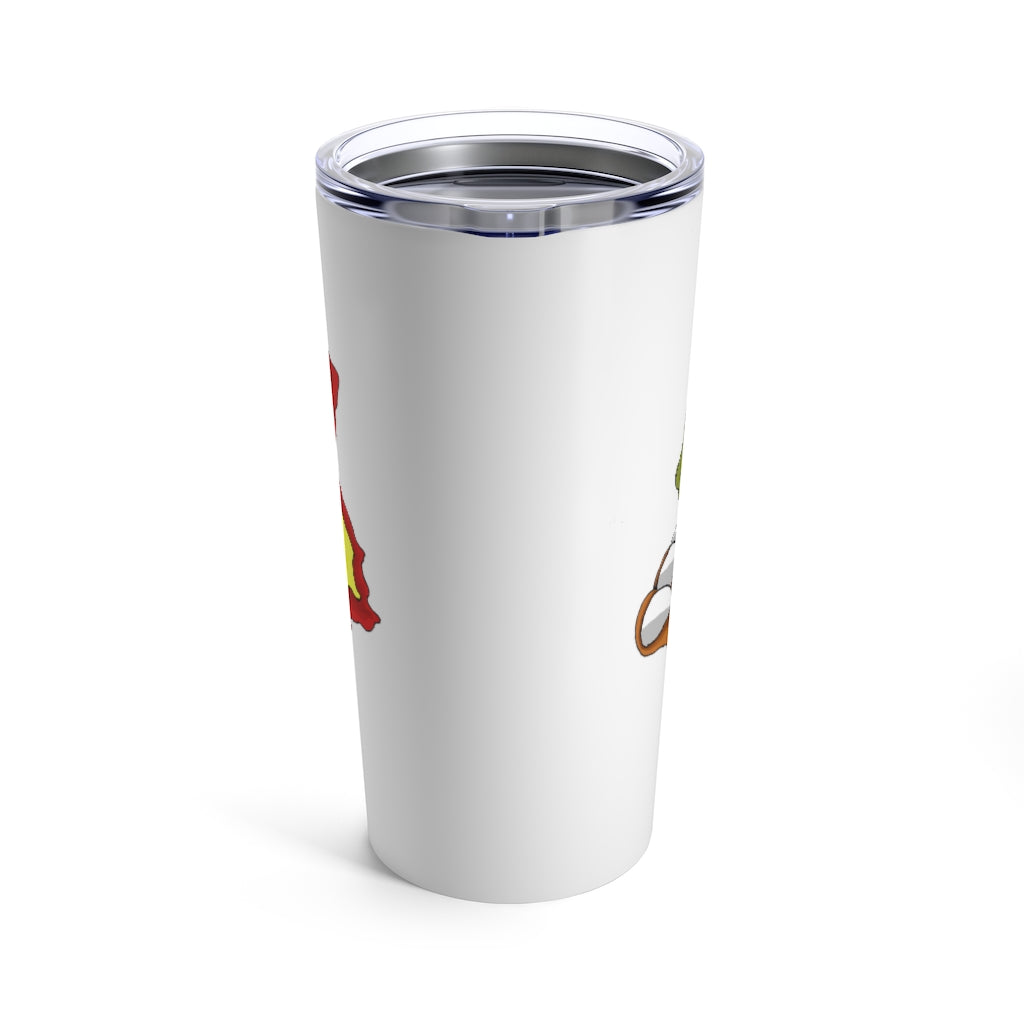 Chibakzu Tumbler 20oz in stainless steel with a see-thru plastic lid, showcasing its sleek design and rounded corners.