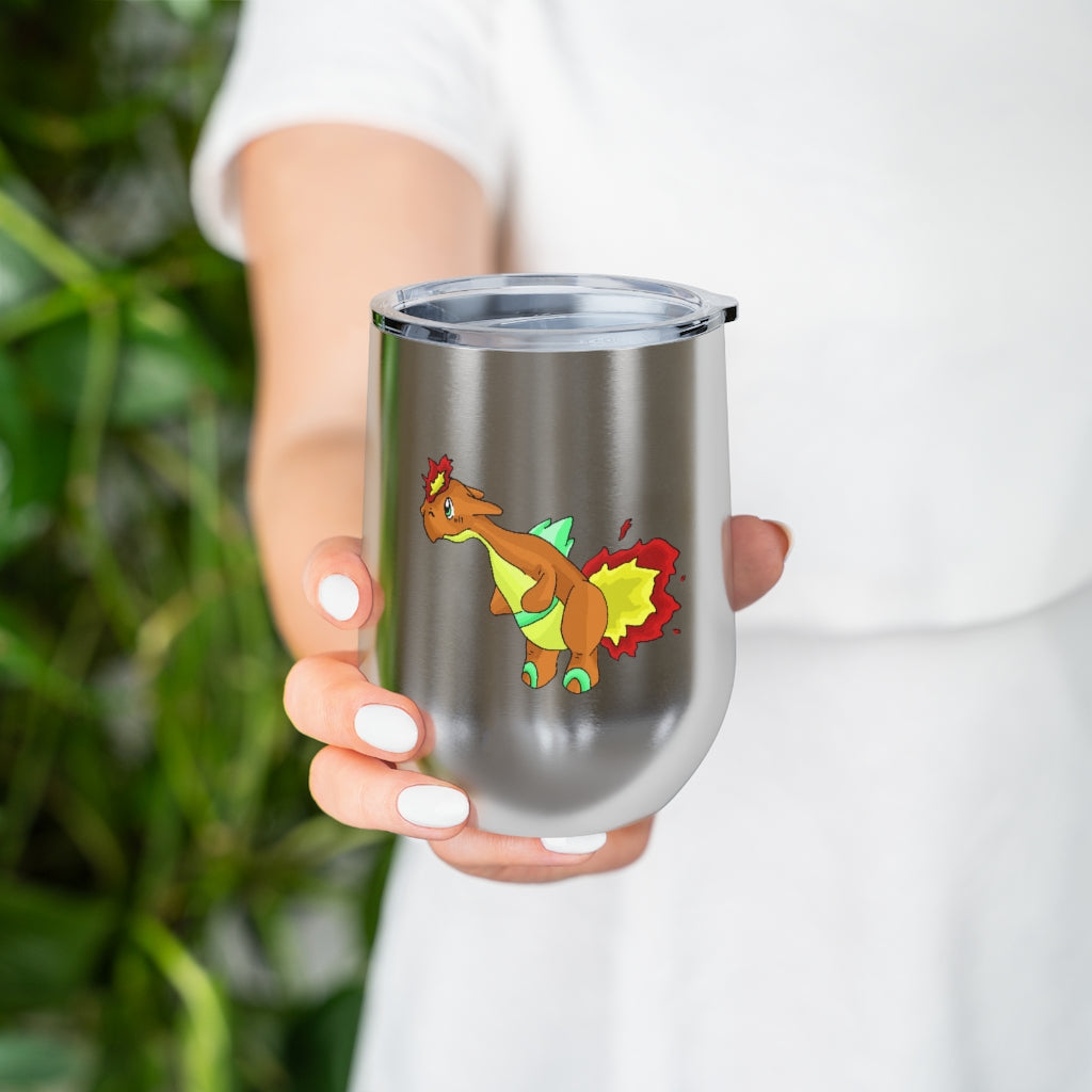 Chibiki 12oz Insulated Wine Tumbler with clear lid, showcasing stylish design and stainless steel finish.