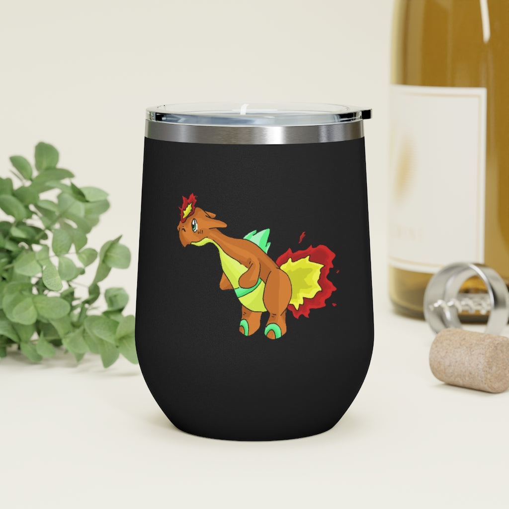 Chibiki 12oz Insulated Wine Tumbler with clear lid, showcasing stylish design and stainless steel finish.