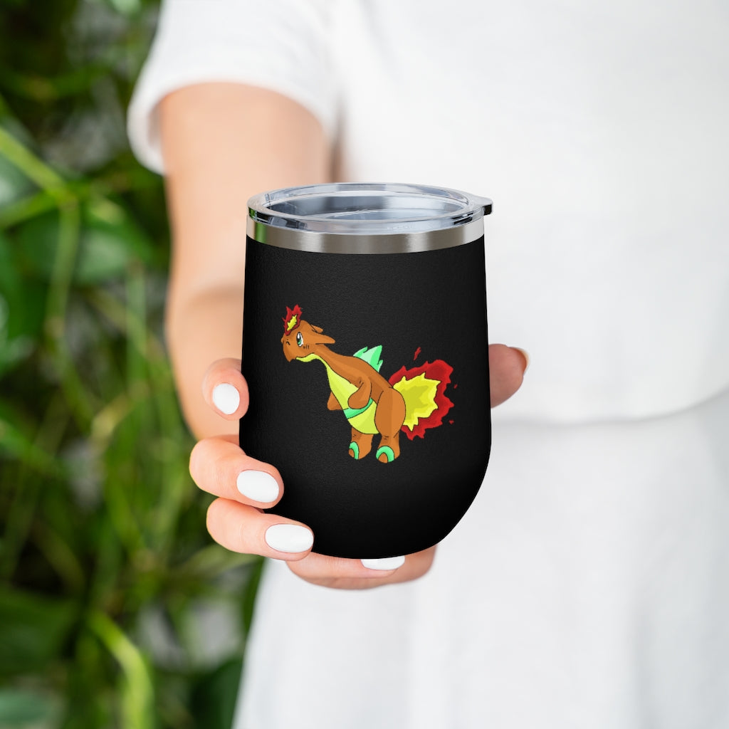 Chibiki 12oz Insulated Wine Tumbler with clear lid, showcasing stylish design and stainless steel finish.