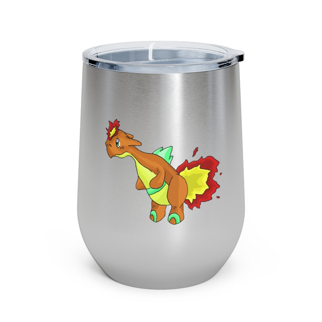 Chibiki 12oz Insulated Wine Tumbler with clear lid, showcasing stylish design and stainless steel finish.