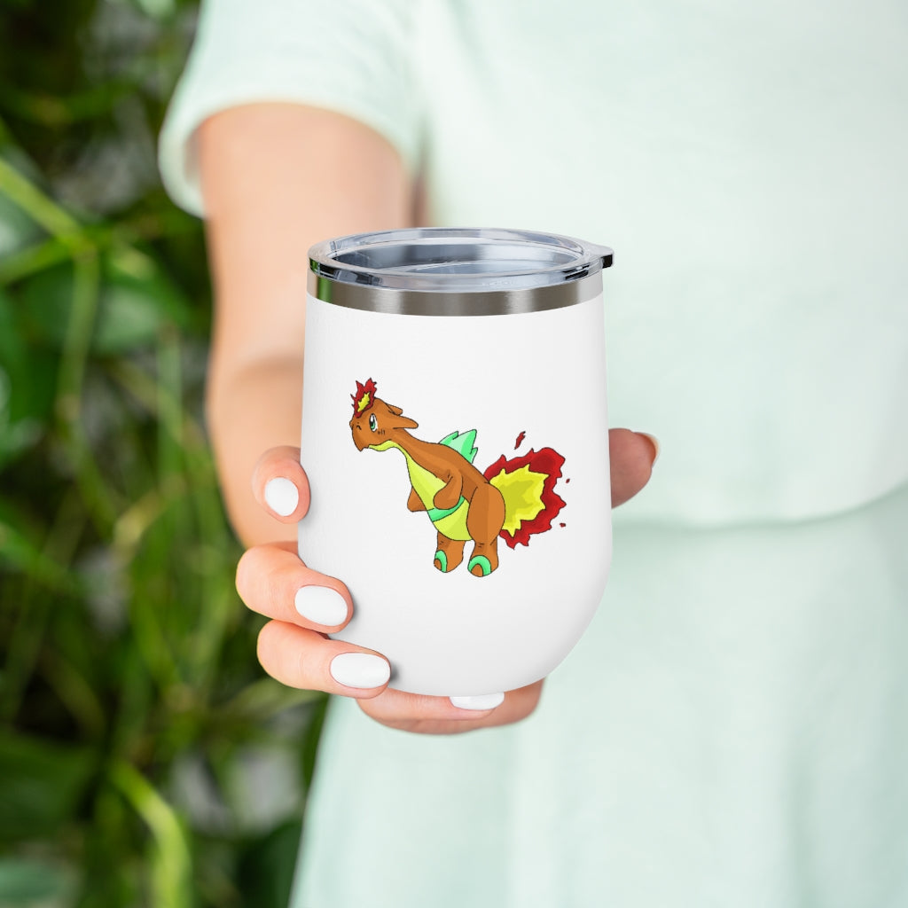 Chibiki 12oz Insulated Wine Tumbler with clear lid, showcasing stylish design and stainless steel finish.