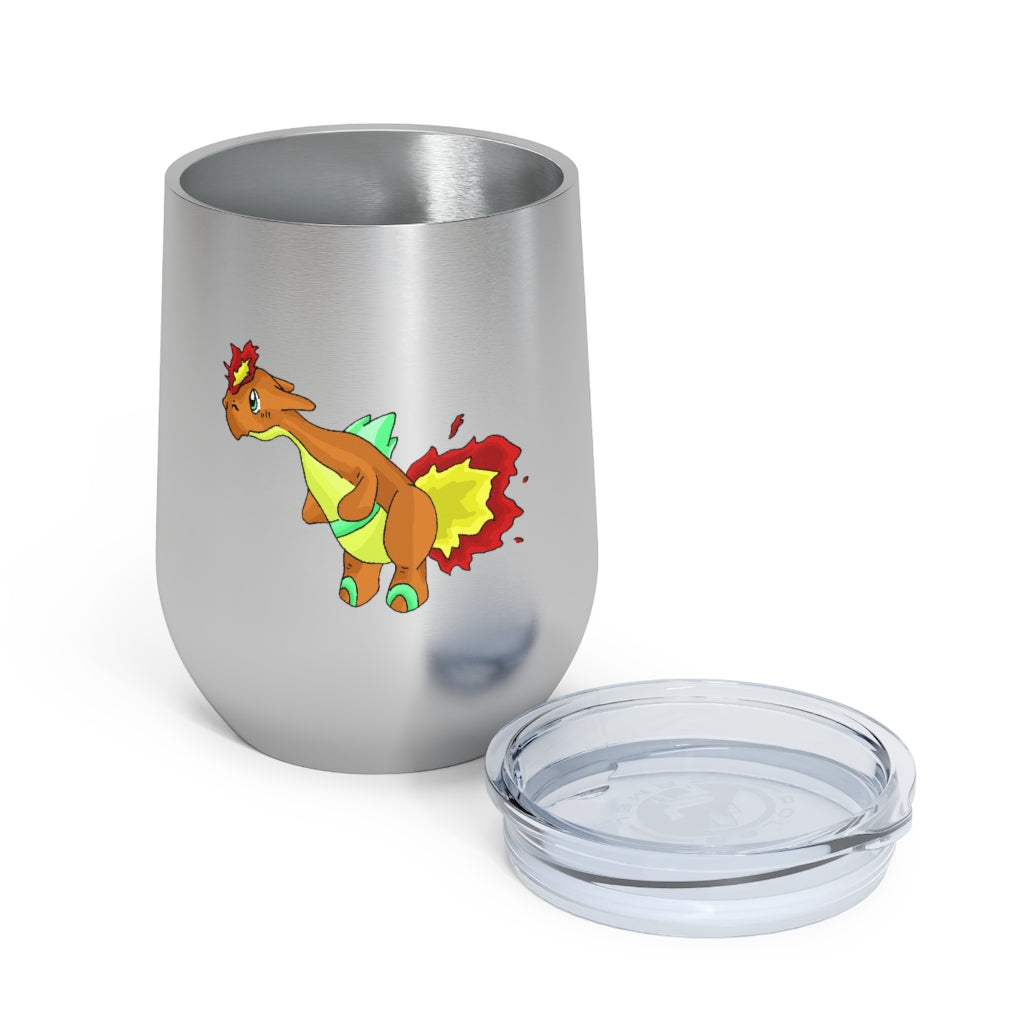 Chibiki 12oz Insulated Wine Tumbler with clear lid, showcasing stylish design and stainless steel finish.