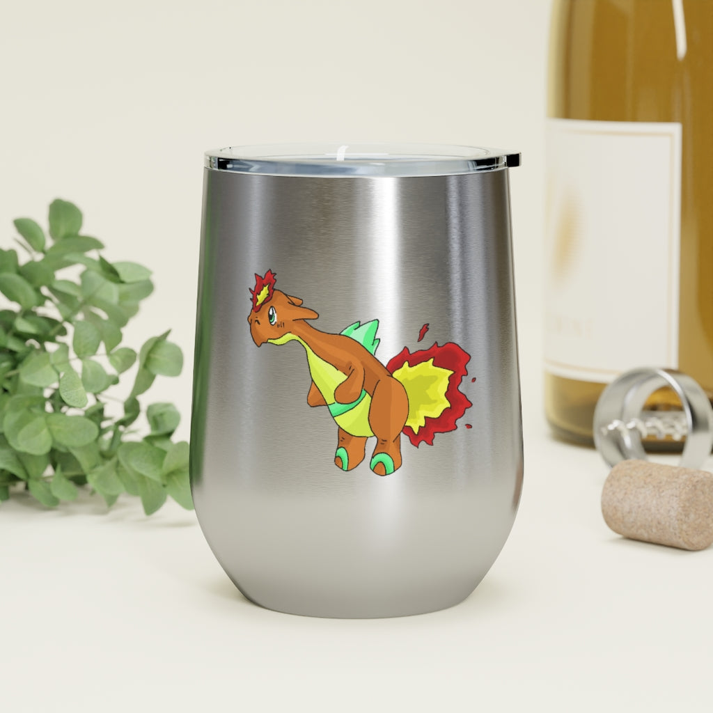 Chibiki 12oz Insulated Wine Tumbler with clear lid, showcasing stylish design and stainless steel finish.