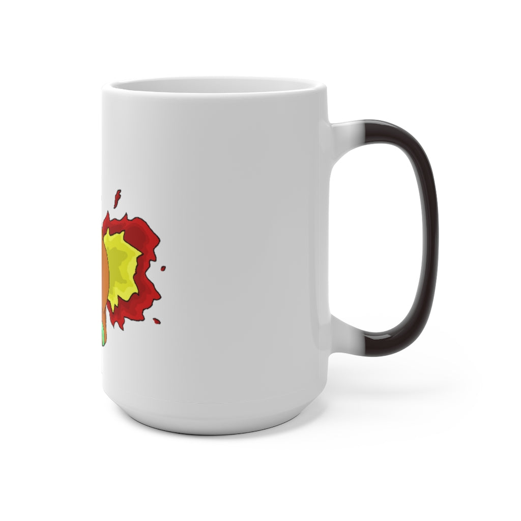 Chibiki Color Changing Mug showcasing vibrant colors when filled with hot liquid, featuring a rounded design and C-handle.