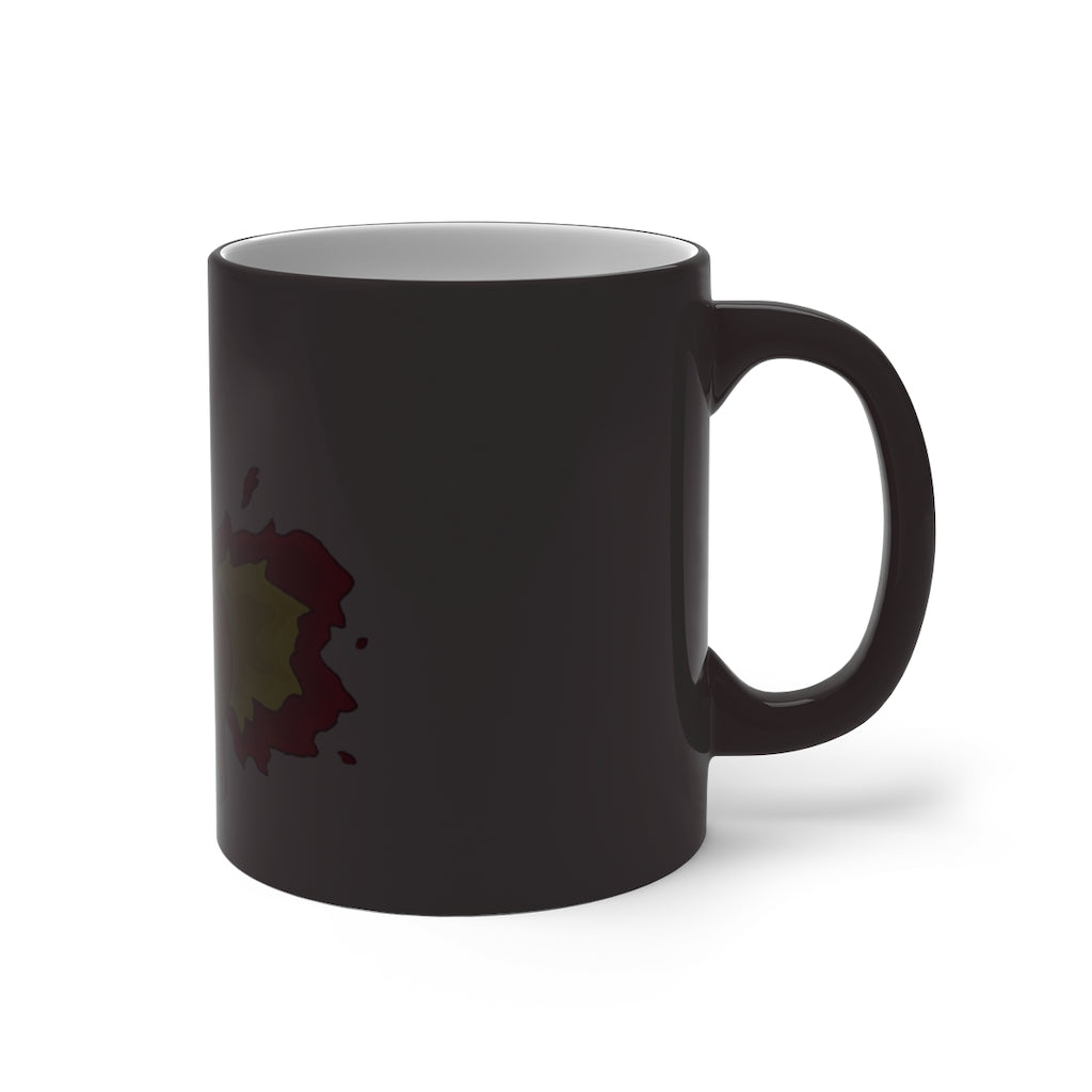 Chibiki Color Changing Mug showcasing vibrant colors when filled with hot liquid, featuring a rounded design and C-handle.