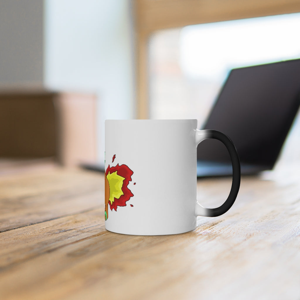 Chibiki Color Changing Mug showcasing vibrant colors when filled with hot liquid, featuring a rounded design and C-handle.